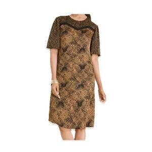 Chico's style Vintage Y2K Animal Print Sheath Short Sleeve Dress L/12Casual Gold